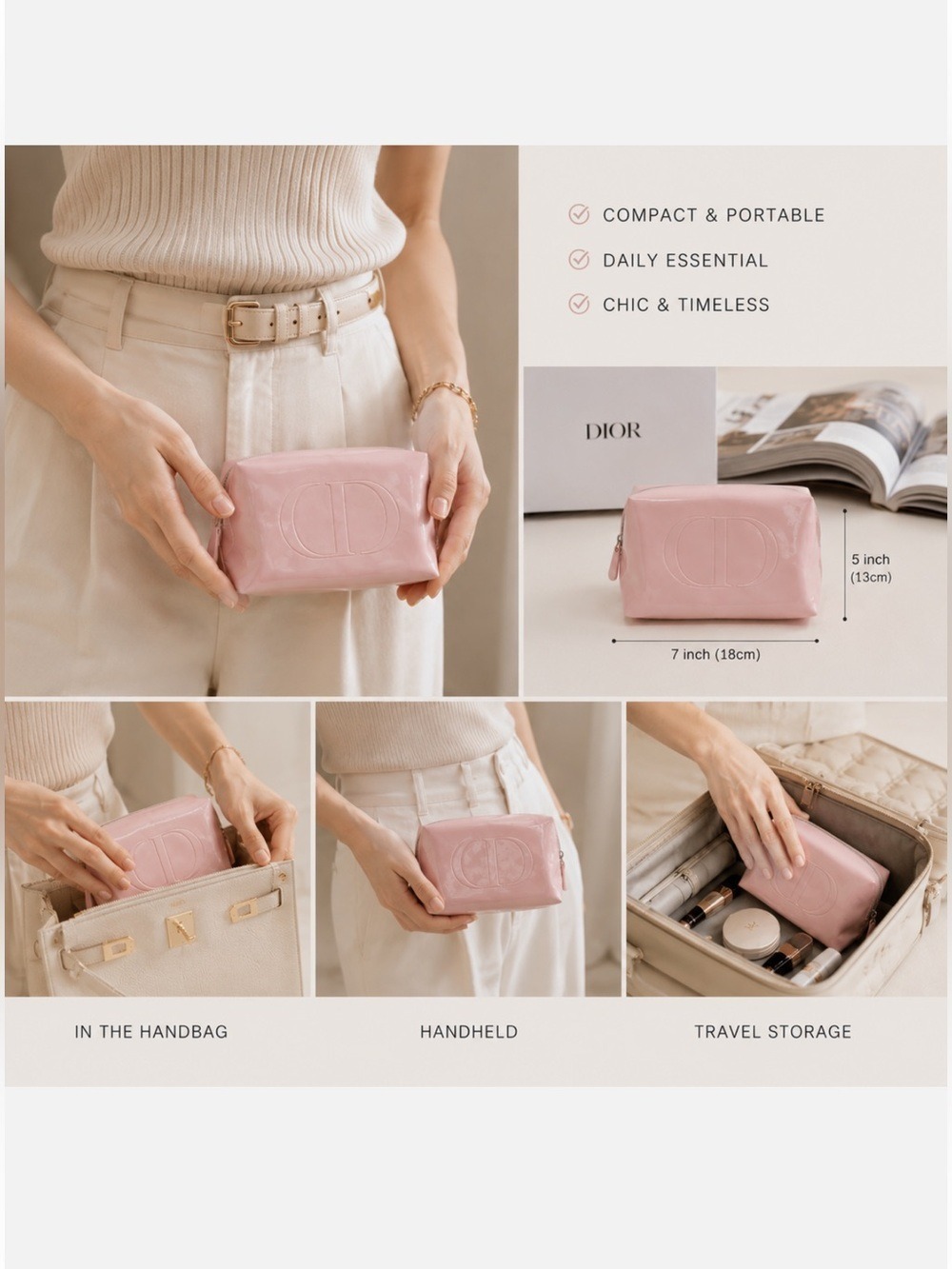 Dior Beauty Baby Pink Glossy Patent CD Makeup Bag Pouch New Authentic - Picture 4 of 15